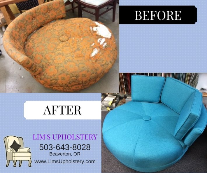 reupholstered chair before and after photo